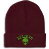 imageBeanies for Men Believe Alien Embroidery Style B Symbols Winter Hats for Women Acrylic Skull Cap 1 SizeBurgundy Design Only