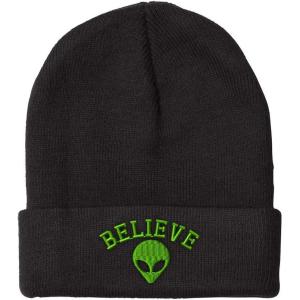 imageBeanies for Men Believe Alien Embroidery Style B Symbols Winter Hats for Women Acrylic Skull Cap 1 SizeBlack Design Only