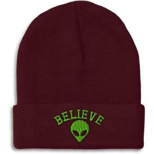 imageBeanies for Men Believe Alien Embroidery Style B Symbols Winter Hats for Women Acrylic Skull Cap 1 SizeBurgundy Design Only
