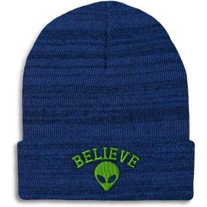 imageBeanies for Men Believe Alien Embroidery Style B Symbols Winter Hats for Women Acrylic Skull Cap 1 SizeHeather Royal Blue Personalized Text Here