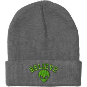 imageBeanies for Men Believe Alien Embroidery Style B Symbols Winter Hats for Women Acrylic Skull Cap 1 SizeLight Grey Design Only