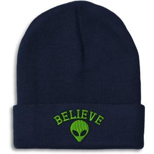 imageBeanies for Men Believe Alien Embroidery Style B Symbols Winter Hats for Women Acrylic Skull Cap 1 SizeNavy Personalized Text Here