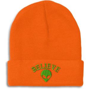 imageBeanies for Men Believe Alien Embroidery Style B Symbols Winter Hats for Women Acrylic Skull Cap 1 SizeOrange Design Only
