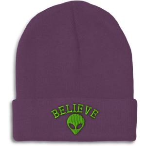 imageBeanies for Men Believe Alien Embroidery Style B Symbols Winter Hats for Women Acrylic Skull Cap 1 SizePurple Design Only