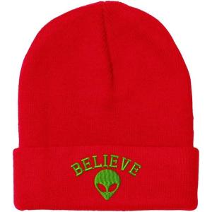 imageBeanies for Men Believe Alien Embroidery Style B Symbols Winter Hats for Women Acrylic Skull Cap 1 SizeRed Design Only