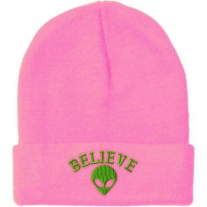 imageBeanies for Men Believe Alien Embroidery Style B Symbols Winter Hats for Women Acrylic Skull Cap 1 SizeSoft Pink Design Only