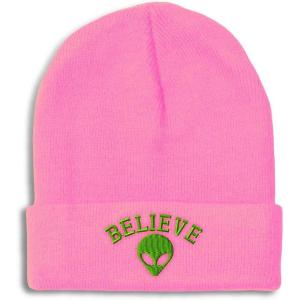 imageBeanies for Men Believe Alien Embroidery Style B Symbols Winter Hats for Women Acrylic Skull Cap 1 SizeSoft Pink Personalized Text Here
