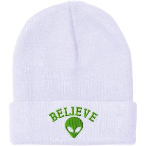 imageBeanies for Men Believe Alien Embroidery Style B Symbols Winter Hats for Women Acrylic Skull Cap 1 SizeWhite Design Only