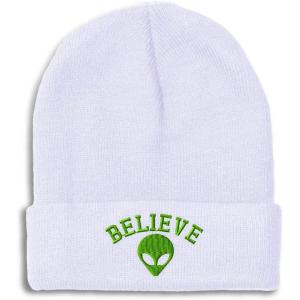 imageBeanies for Men Believe Alien Embroidery Style B Symbols Winter Hats for Women Acrylic Skull Cap 1 SizeWhite Personalized Text Here