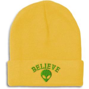 imageBeanies for Men Believe Alien Embroidery Style B Symbols Winter Hats for Women Acrylic Skull Cap 1 SizeYellow Personalized Text Here