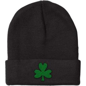 imageBeanie for Men ampamp Women Shamrock Clover Irish Ireland St Patricks Patty Embroidery Acrylic Skull Cap Hat Black Design Only