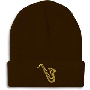 imageCustom Beanies for Men Music Instrument Saxophone Embroidery Winter Hats for Women Acrylic Skull Cap 1 SizeBrown Design Only
