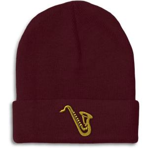 imageCustom Beanies for Men Music Instrument Saxophone Embroidery Winter Hats for Women Acrylic Skull Cap 1 SizeBurgundy Design Only