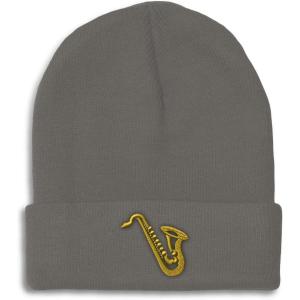 imageCustom Beanies for Men Music Instrument Saxophone Embroidery Winter Hats for Women Acrylic Skull Cap 1 SizeDark Grey Design Only