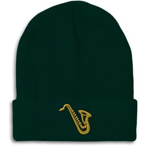 imageCustom Beanies for Men Music Instrument Saxophone Embroidery Winter Hats for Women Acrylic Skull Cap 1 SizeForest Green Design Only