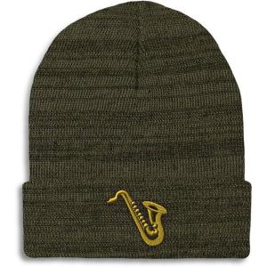 imageCustom Beanies for Men Music Instrument Saxophone Embroidery Winter Hats for Women Acrylic Skull Cap 1 SizeHeather Olive Green Design Only