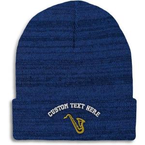 imageCustom Beanies for Men Music Instrument Saxophone Embroidery Winter Hats for Women Acrylic Skull Cap 1 SizeHeather Royal Blue Personalized Text Here