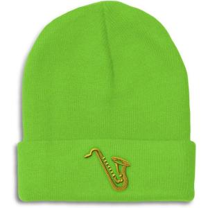 imageCustom Beanies for Men Music Instrument Saxophone Embroidery Winter Hats for Women Acrylic Skull Cap 1 SizeLime Design Only