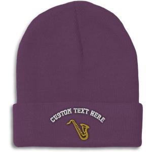 imageCustom Beanies for Men Music Instrument Saxophone Embroidery Winter Hats for Women Acrylic Skull Cap 1 SizePurple Personalized Text Here