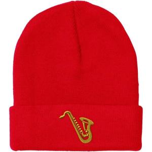 imageCustom Beanies for Men Music Instrument Saxophone Embroidery Winter Hats for Women Acrylic Skull Cap 1 SizeRed Design Only