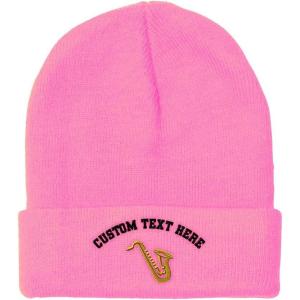 imageCustom Beanies for Men Music Instrument Saxophone Embroidery Winter Hats for Women Acrylic Skull Cap 1 SizeSoft Pink Personalized Text Here