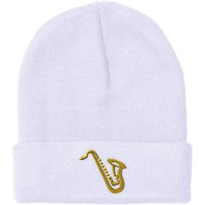 imageCustom Beanies for Men Music Instrument Saxophone Embroidery Winter Hats for Women Acrylic Skull Cap 1 SizeWhite Design Only