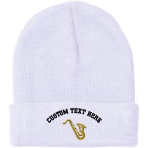 imageCustom Beanies for Men Music Instrument Saxophone Embroidery Winter Hats for Women Acrylic Skull Cap 1 SizeWhite Personalized Text Here