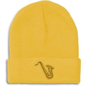 imageCustom Beanies for Men Music Instrument Saxophone Embroidery Winter Hats for Women Acrylic Skull Cap 1 SizeYellow Design Only