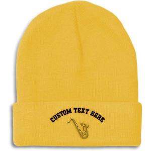 imageCustom Beanies for Men Music Instrument Saxophone Embroidery Winter Hats for Women Acrylic Skull Cap 1 SizeYellow Personalized Text Here