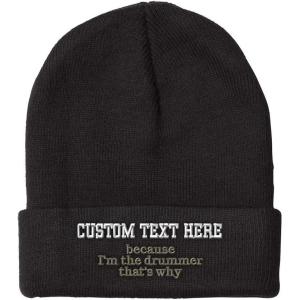 imageCustom Beanies for Men Because Im The Drummer Embroidery Winter Hats for Women Acrylic Skull Cap 1 SizeBlack Personalized Text Here