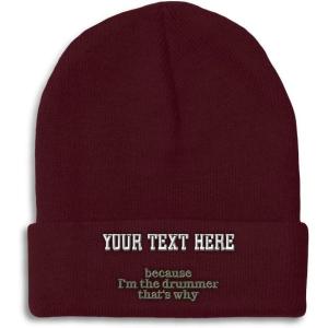 imageCustom Beanies for Men Because Im The Drummer Embroidery Winter Hats for Women Acrylic Skull Cap 1 SizeBurgundy Personalized Text Here