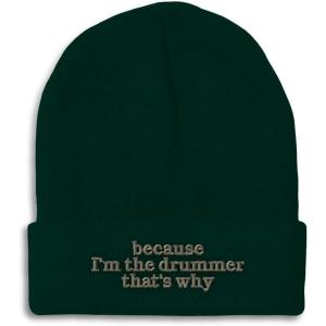imageCustom Beanies for Men Because Im The Drummer Embroidery Winter Hats for Women Acrylic Skull Cap 1 SizeForest Green Design Only