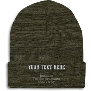 imageCustom Beanies for Men Because Im The Drummer Embroidery Winter Hats for Women Acrylic Skull Cap 1 SizeHeather Olive Green Personalized Text Here