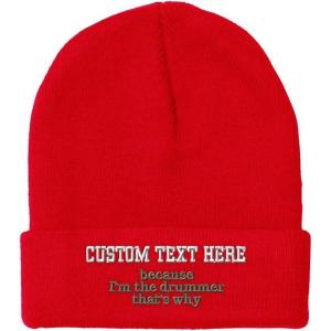 imageCustom Beanies for Men Because Im The Drummer Embroidery Winter Hats for Women Acrylic Skull Cap 1 SizeRed Personalized Text Here