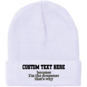 imageCustom Beanies for Men Because Im The Drummer Embroidery Winter Hats for Women Acrylic Skull Cap 1 SizeWhite Personalized Text Here
