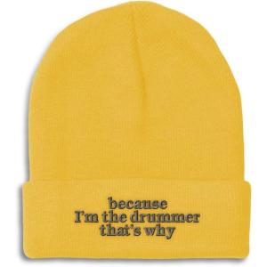 imageCustom Beanies for Men Because Im The Drummer Embroidery Winter Hats for Women Acrylic Skull Cap 1 SizeYellow Design Only