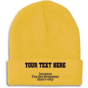 imageCustom Beanies for Men Because Im The Drummer Embroidery Winter Hats for Women Acrylic Skull Cap 1 SizeYellow Personalized Text Here