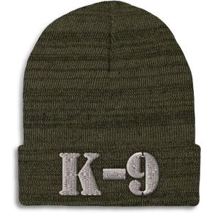 imageCustom Beanies for Men K9 Silver Logo Embroidery Letters Winter Hats for Women Acrylic Skull Cap 1 SizeHeather Olive Green Design Only