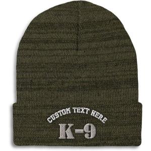 imageCustom Beanies for Men K9 Silver Logo Embroidery Letters Winter Hats for Women Acrylic Skull Cap 1 SizeHeather Olive Green Personalized Text Here