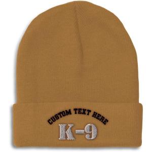 imageCustom Beanies for Men K9 Silver Logo Embroidery Letters Winter Hats for Women Acrylic Skull Cap 1 SizeKhaki Personalized Text Here