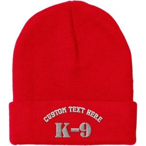 imageCustom Beanies for Men K9 Silver Logo Embroidery Letters Winter Hats for Women Acrylic Skull Cap 1 SizeRed Personalized Text Here