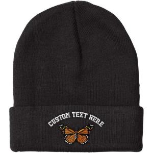 imageCustom Beanies for Men Monarch Butterfly Embroidery Insects Winter Hats for Women Acrylic Skull Cap 1 SizeBlack Personalized Text Here