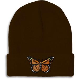 imageCustom Beanies for Men Monarch Butterfly Embroidery Insects Winter Hats for Women Acrylic Skull Cap 1 SizeBrown Design Only