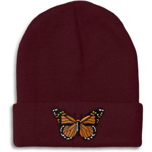 imageCustom Beanies for Men Monarch Butterfly Embroidery Insects Winter Hats for Women Acrylic Skull Cap 1 SizeBurgundy Design Only
