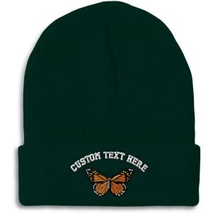 imageCustom Beanies for Men Monarch Butterfly Embroidery Insects Winter Hats for Women Acrylic Skull Cap 1 SizeForest Green Personalized Text Here