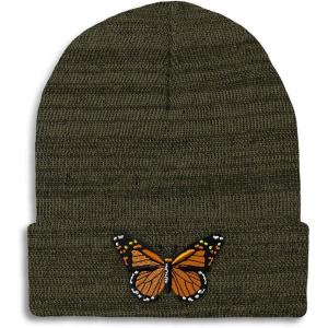 imageCustom Beanies for Men Monarch Butterfly Embroidery Insects Winter Hats for Women Acrylic Skull Cap 1 SizeHeather Olive Green Design Only