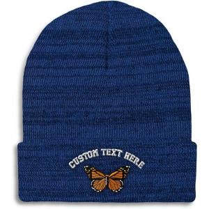 imageCustom Beanies for Men Monarch Butterfly Embroidery Insects Winter Hats for Women Acrylic Skull Cap 1 SizeHeather Royal Blue Personalized Text Here