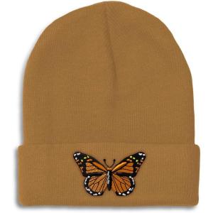 imageCustom Beanies for Men Monarch Butterfly Embroidery Insects Winter Hats for Women Acrylic Skull Cap 1 SizeKhaki Design Only