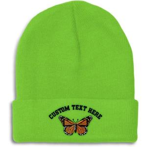imageCustom Beanies for Men Monarch Butterfly Embroidery Insects Winter Hats for Women Acrylic Skull Cap 1 SizeLime Personalized Text Here