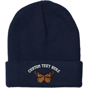 imageCustom Beanies for Men Monarch Butterfly Embroidery Insects Winter Hats for Women Acrylic Skull Cap 1 SizeNavy Personalized Text Here